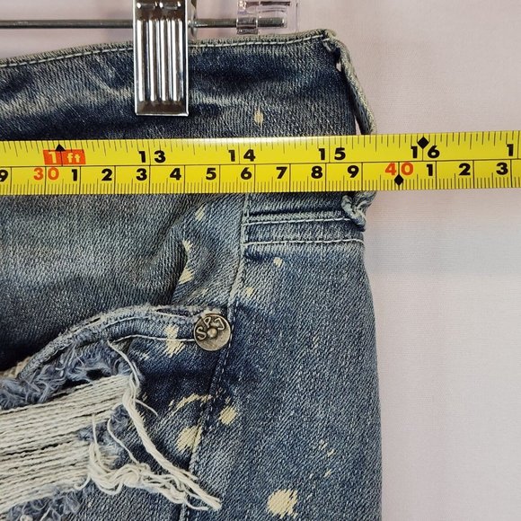 Spj Jean Shorts Womens Large Blue Denim Ripped Painted Rock Biker Cutoffs - Picture 4 of 6